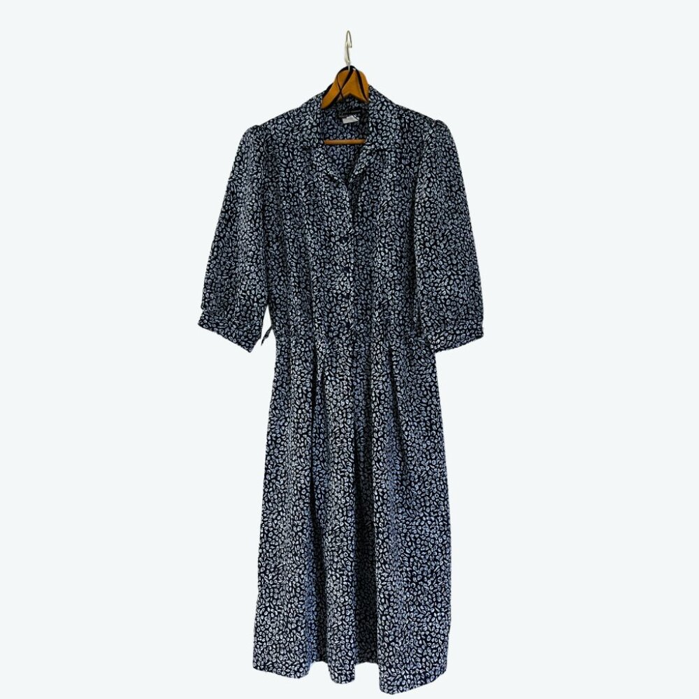 Vintage 90's rayon navy and white dress